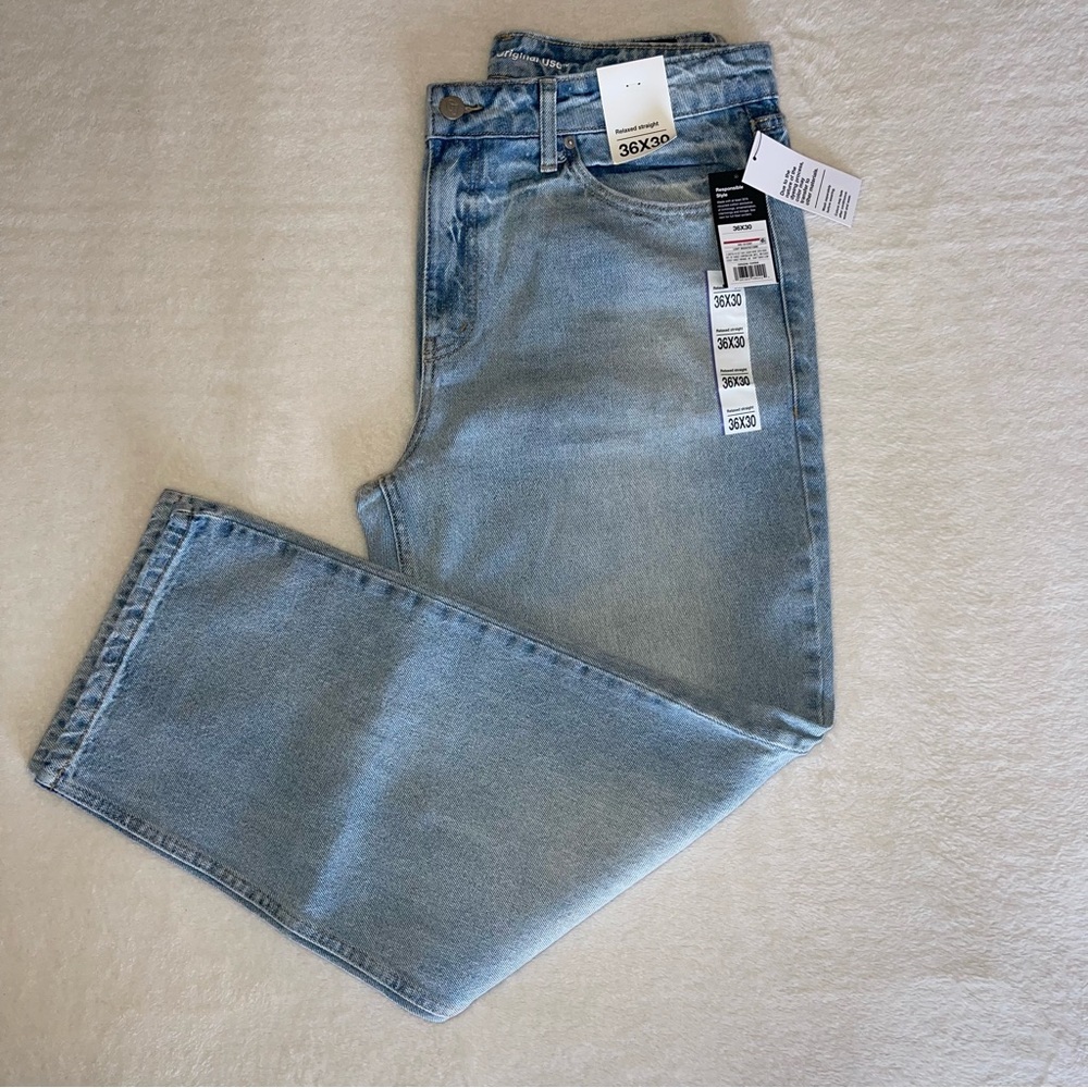 Original use,men’s Jeans,light wash,relaxed straight,
New,100%cotton,36x30